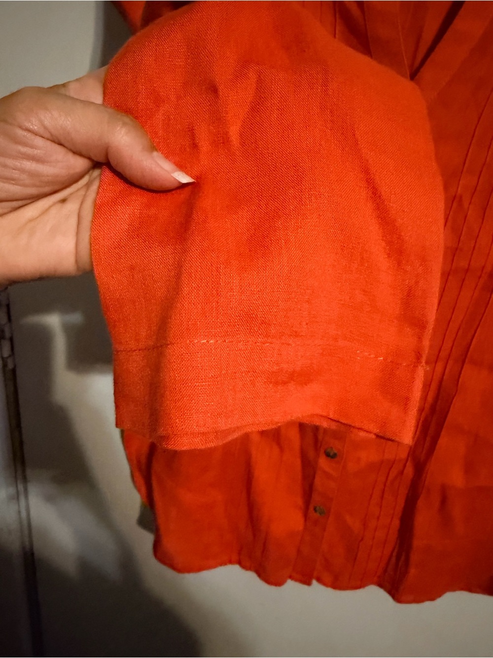 The Diva Collection Orange Pintuck Button Front Blouse XS Linen Look 3/4 Sleeve - Picture 4 of 12